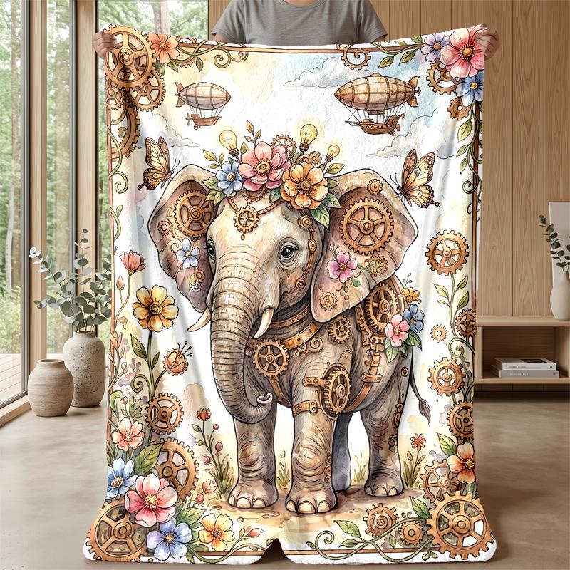 Purple Elephant In Galaxy River Theme Blanket Lightweight Warm Flannel Blanket Decorative Throw Blanket for Home Decoration
