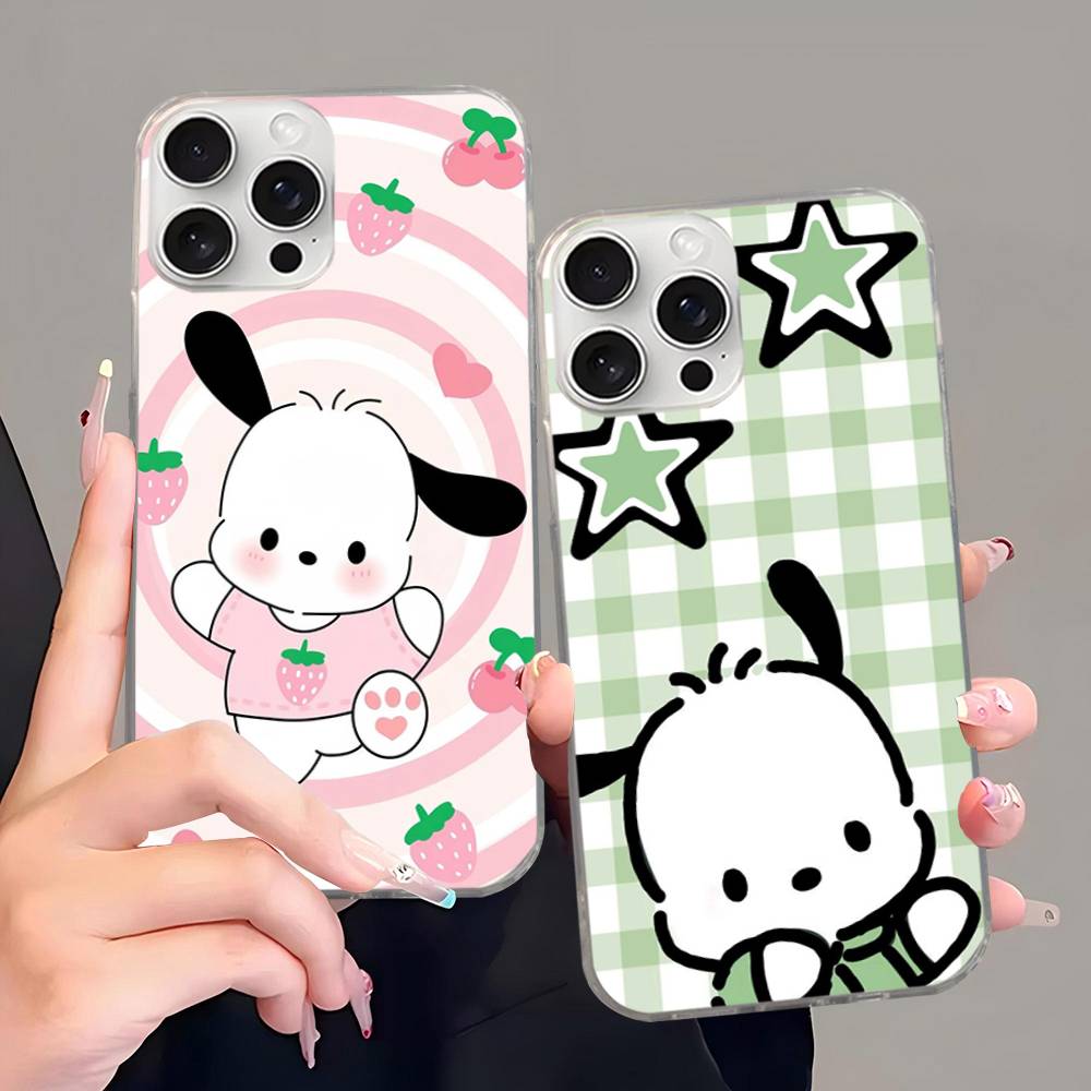 Cute P-Pochacco Phone Case For iPhone 16 15 11 12 13 14 17 Pro Max Plus Silvery Satin Cover Funda