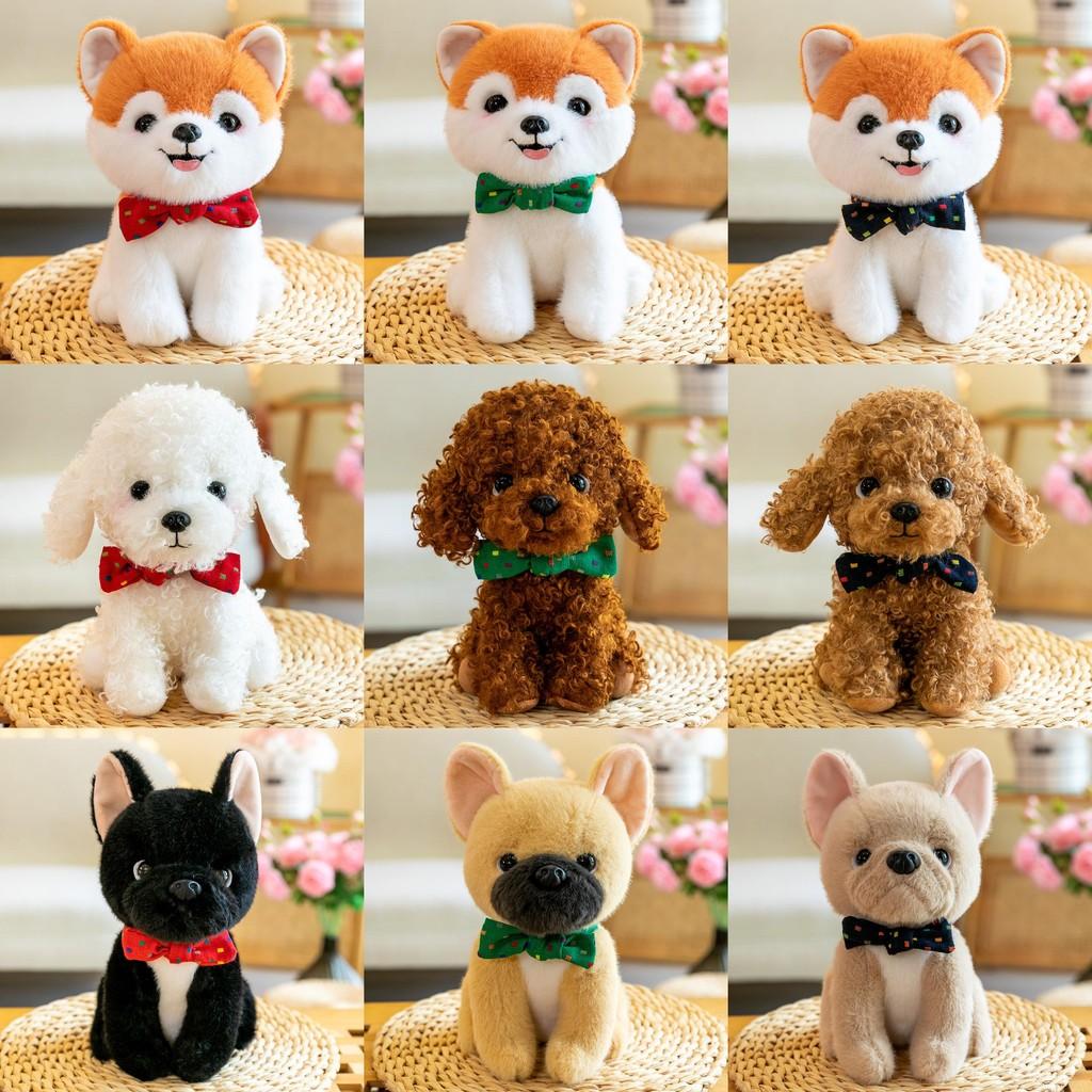 Plush Shiba Inu Toy With Green Bow Soft Stuffed Animal For Children Companion