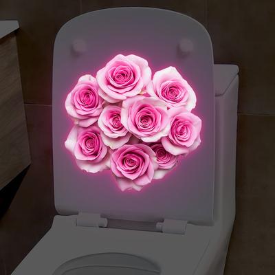 Pink Luminous Rose Cluster Toilet Stickers, Waterproof Bathroom Decoration Stickers, Fluorescent Stickers