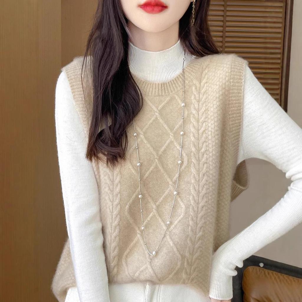 Women's Autumn Winter 100% Wool Knit Vest Sweater - Chic Sleeveless Layering Gilet