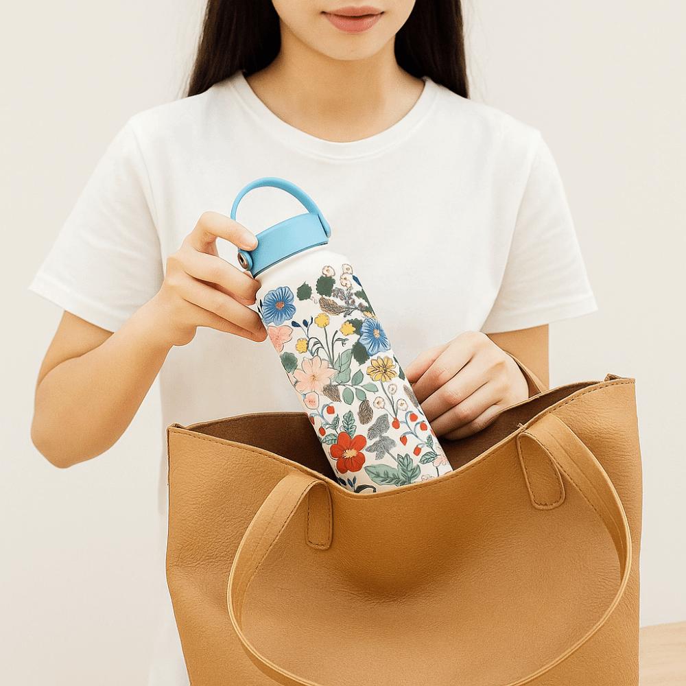 Portable Insulated Water Bottle 1L Floral Thermal Cup Reusable Thermal Water Bottle Office