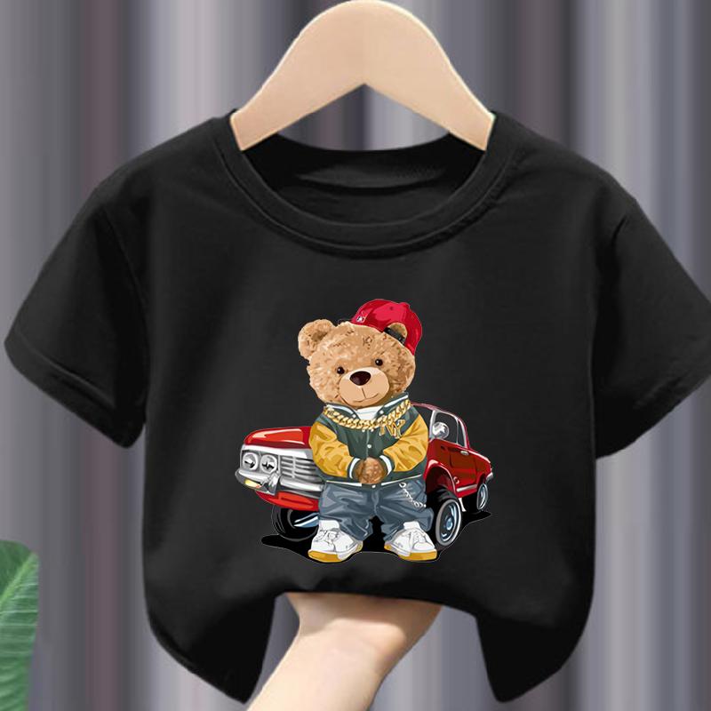 Hot Sale Teddy Bear Print  Childrens Clothing Tshirt Clothing Summer Casual Funny  Boys Baby Girls Tshirt Clothes Kids