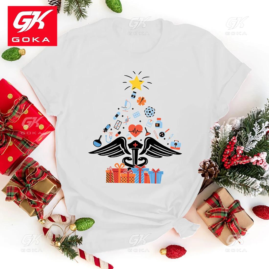 

Fashion Christmas Nurse Tree Print Cotton T Shirt Casual Short Sleeve Graphic Tee Shirt Unisex Harajuku T Shirts Cool Tops Tees S