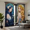 Set Of 2 Hd Retro Cartoon Curly Girl Decorative Curtain Blue Tie Digital Printed Home Decoration Style Decorated Livi Made Polyester
