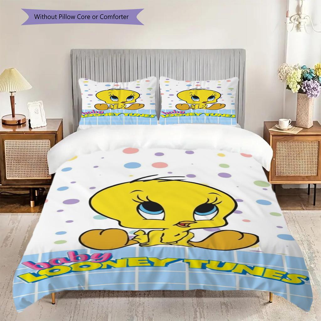 Tweety Bird Pink Bow Pink Background Threepiece Set 1 Duvet Cover 2 Pillowcase Without Core Bedding Set Duvet Cover And Pillowcase