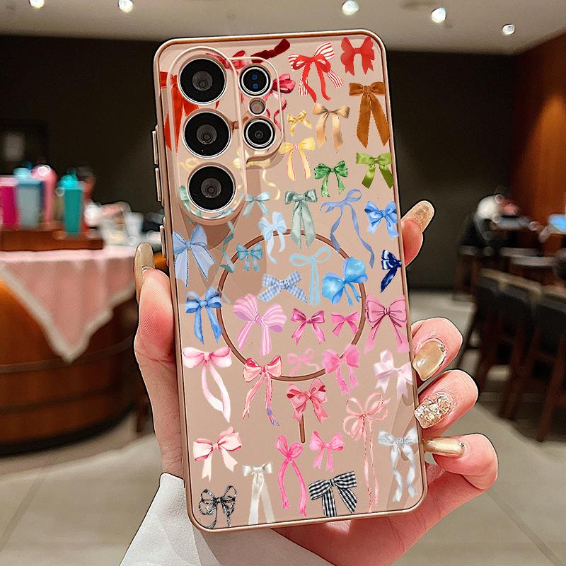 Buntes Schleifenmuster Magnetische Hülle Für Samsung S26 Ultra S25 Edge S24 FE S23 S22 Plus A54 A15 A35 A55 A16 A36 A56 A17 A37 A57 5G Mattes Cover