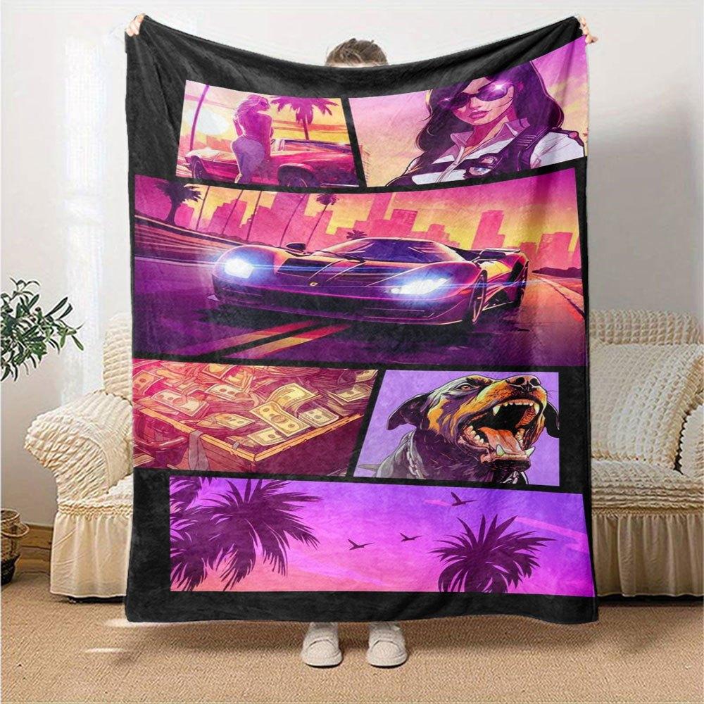 1pc Grand Theft Auto Soft Flannel Blanket with Designer Print A Cozy Blanket for All Seasons, Perfect for the Couch, Bed, Office