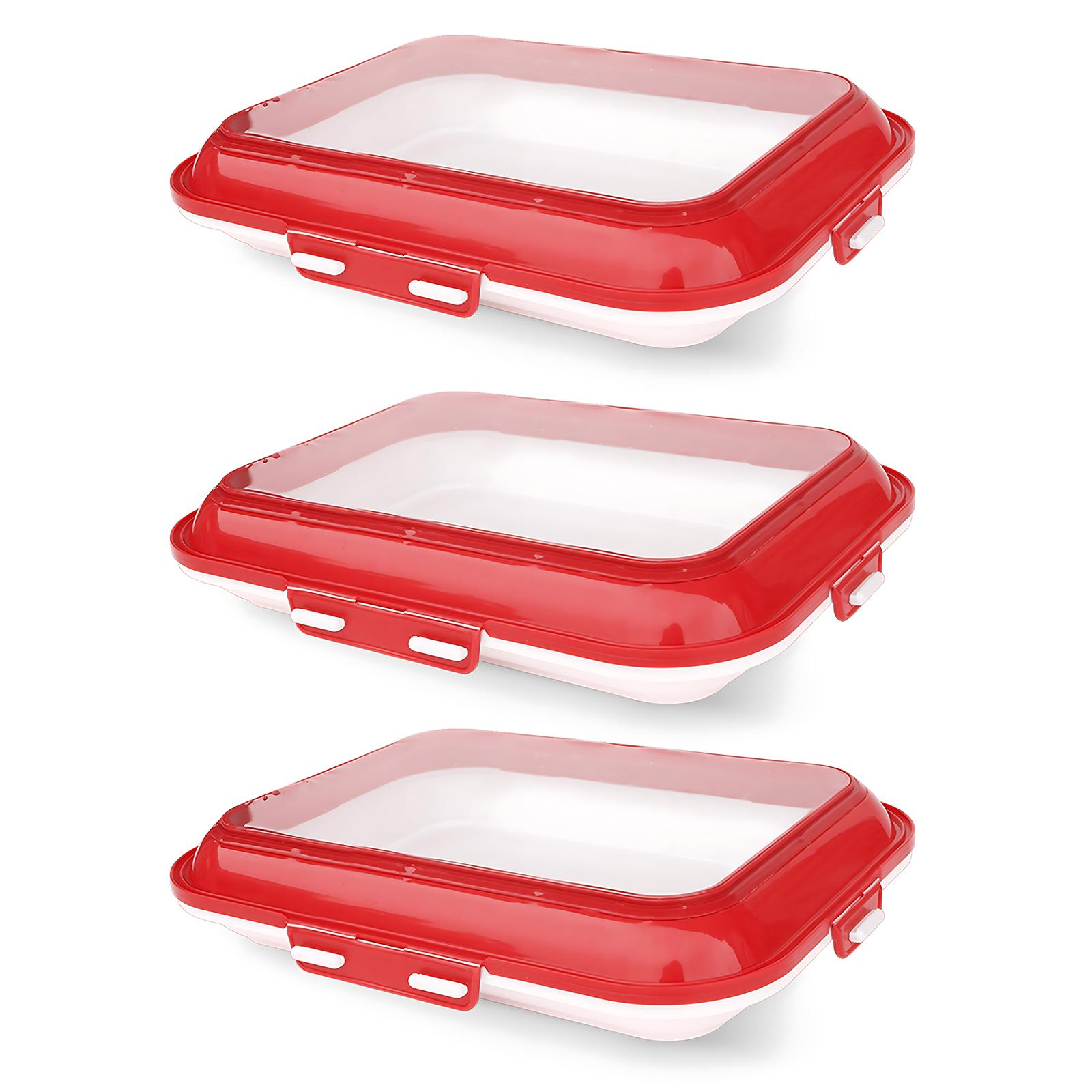 

3 шт. в упаковке поднос для хранения продуктов с эластичной крышкой, два способа использования, экономия места и сохранение свежести продуктов красный