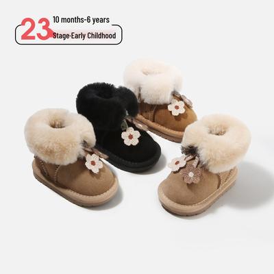 Bottes de neige d'hiver 2025: Chaussures de marche pour tout-petit en cuir et fourrure, doublées de polaire pour la chaleur, coton duveteux, parfaites pour l'extérieur.