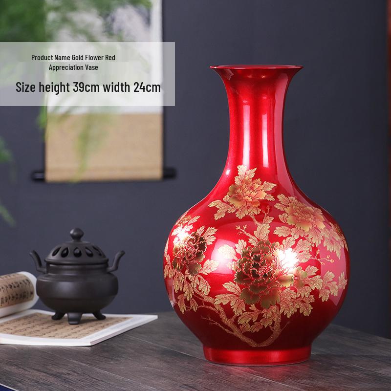 Porcelain Jingdezhen Red Ceramic Vases: Chinese Style Floral Ornaments for Home Decor