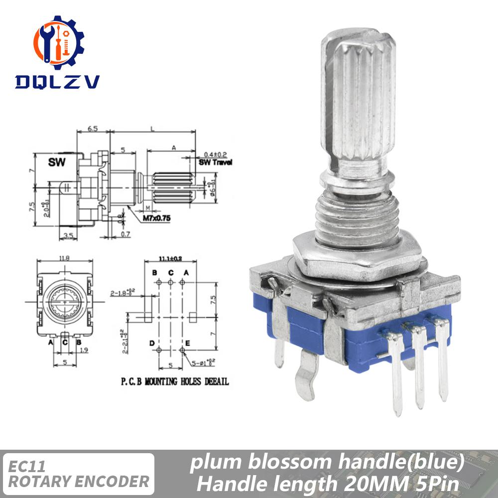 360 Degree Rotary Encoder EC11 With Push Button 5Pin 20 Positions 20 Pulse Code Switch Handle 15/20MM Digital Potentiometer