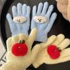 Cute Curly Dog Red Apple Gloves Plush Coral Fleece Cold-Proof Gloves Student Winter Warm Five-Finger Gloves Girl Christmas Gifts