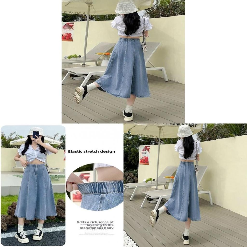 Womens Light Blue High Waist Denim Skirt With Button Splicing For Casual Spring Summer Wear