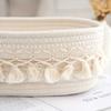 1PC Boho Chic White/Khaki Rectangular Tassel Storage Basket Polyester Rope Organizer with Open Top for Living Room Bedroom Bathroom