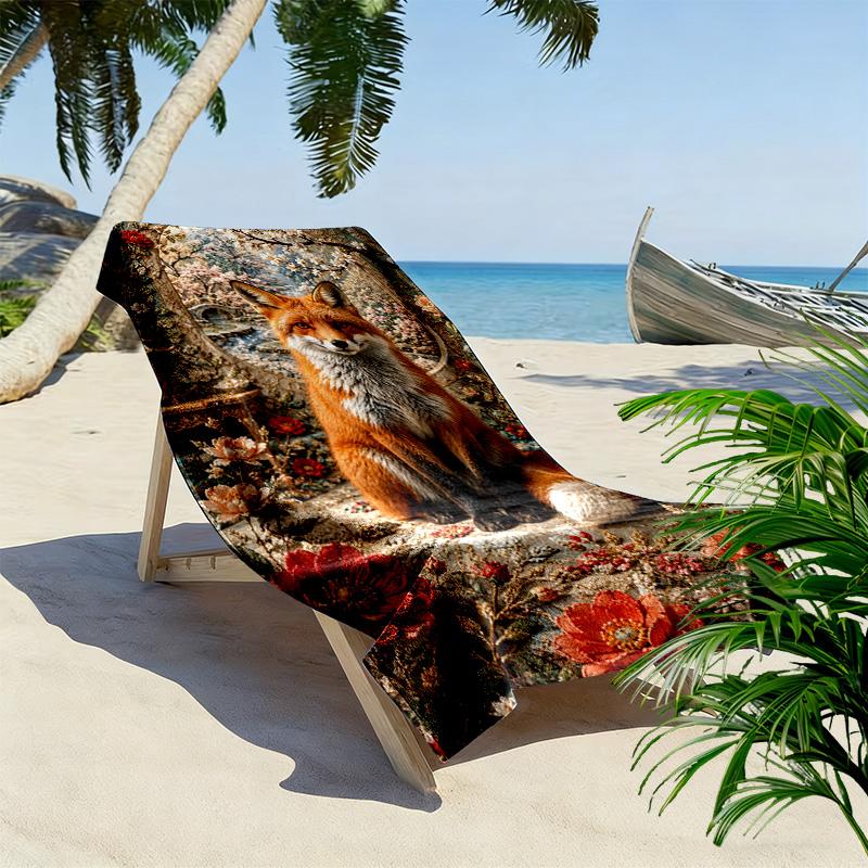 Fox Art Print Beach Towel, Large Soft Quick Dry Towel for Beach Camping Swimming