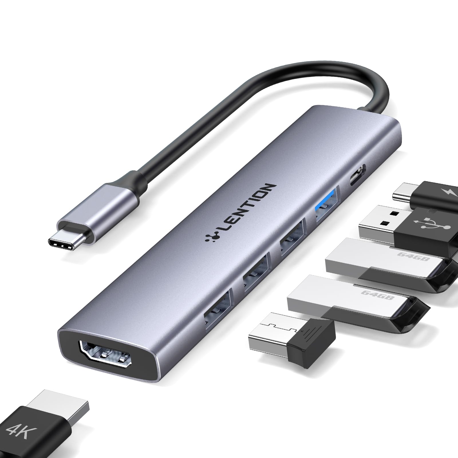 

LENTION 6 в 1 USB C хаб 100 Вт PD быстрая зарядка USB 4K HDMI USB адаптер-конвертер тонкий маленький высокоскоростная передача данных док-станция совместим с MacBook Pro
