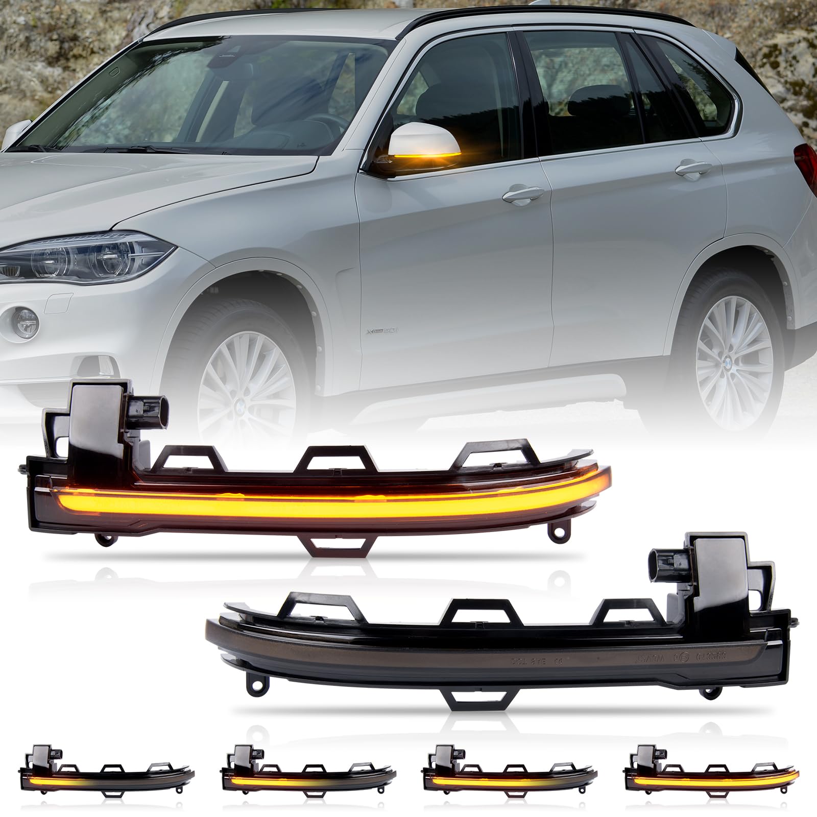 

POPMOTORZ Универсальные светодиодные зеркала заднего вида боковые и с последовательными указателями поворота для BMW X3 F25 X4 F26 X5 F15 X6 Динамические 60 Левый и правый комплект Лампы, Маркеры,