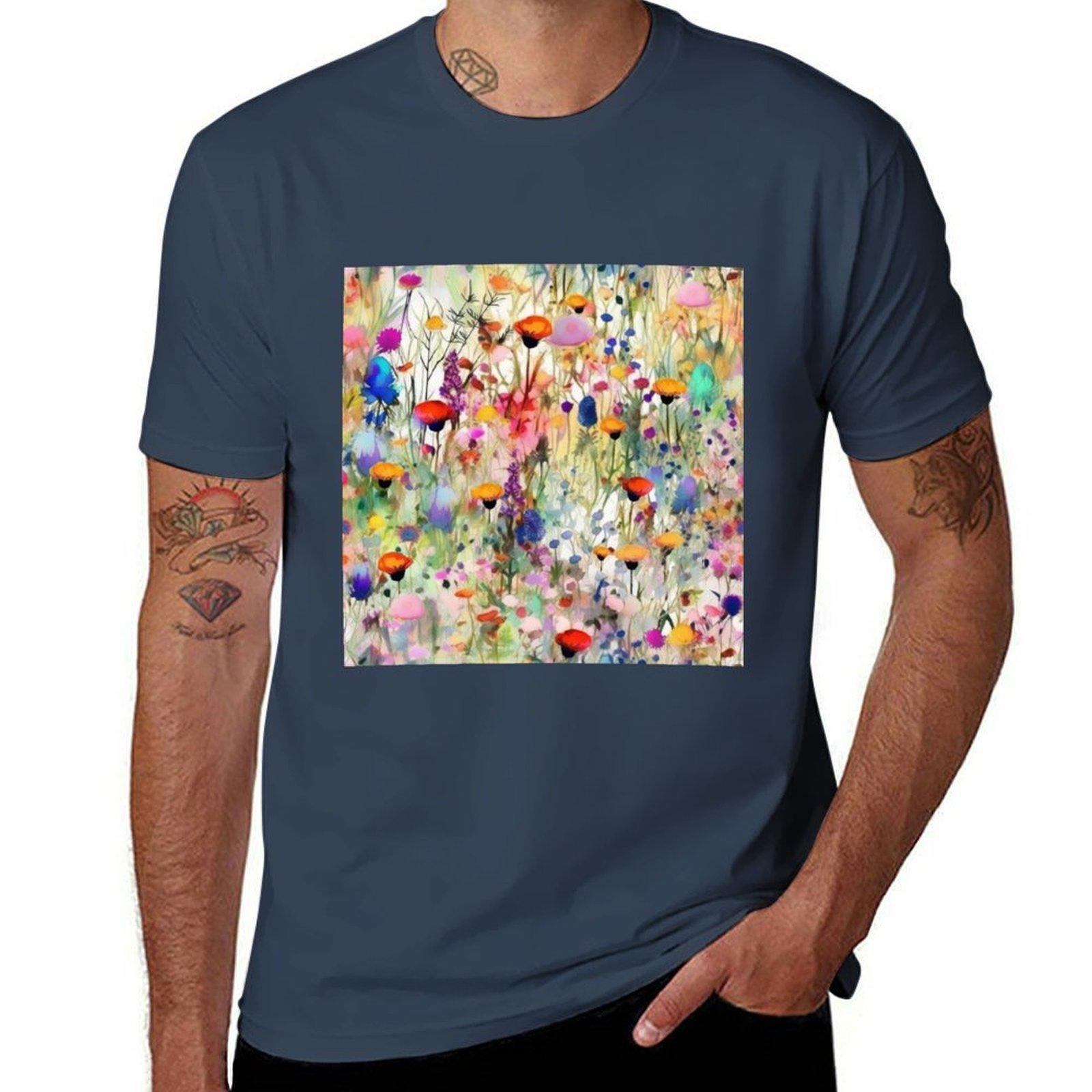 The Wildest Watercolor Wildflower Meadow 2 Tshirt Basic Casual Short Sleeve Cotton Shirt S