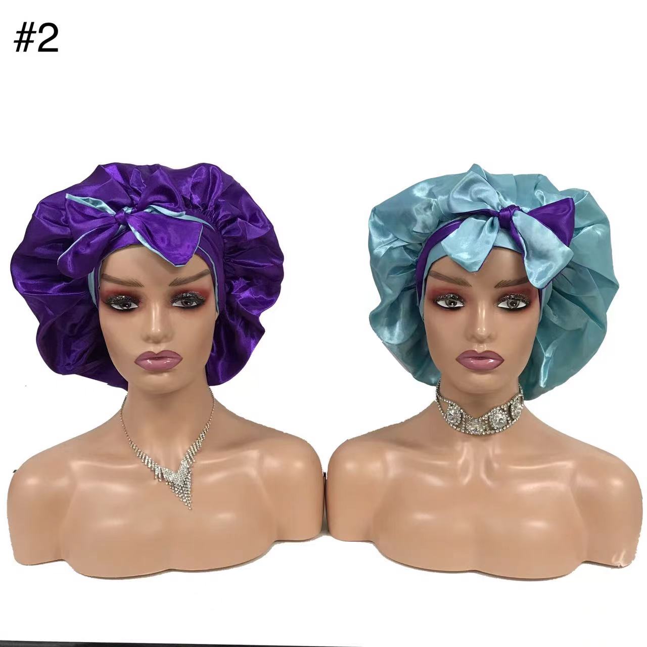 Long Tie Satin Bonnets Custom logo Wholesale Reversible Silk Bonnet Woman Hair Sleep Bonnet
