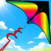Colorful Children's Triangle Kite with Black Head and Rainbow Tail Spinner