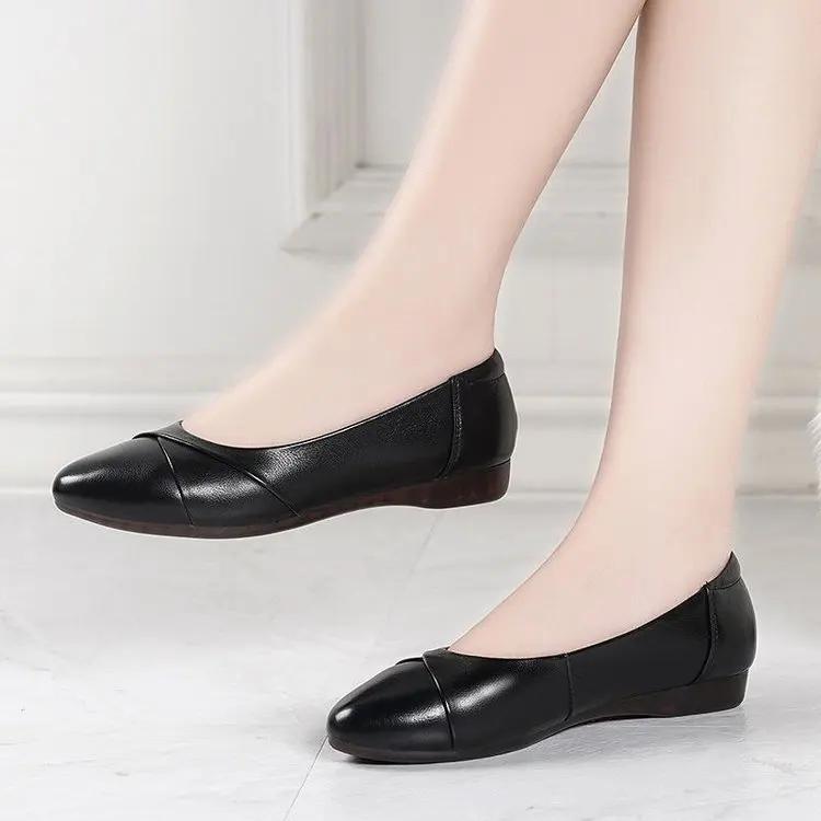 2025Women Classic Round Toe High Quality Spring Slip on Square Heel Shoes Lady Casual Comfort Spring & Summer Red Heel Pumps