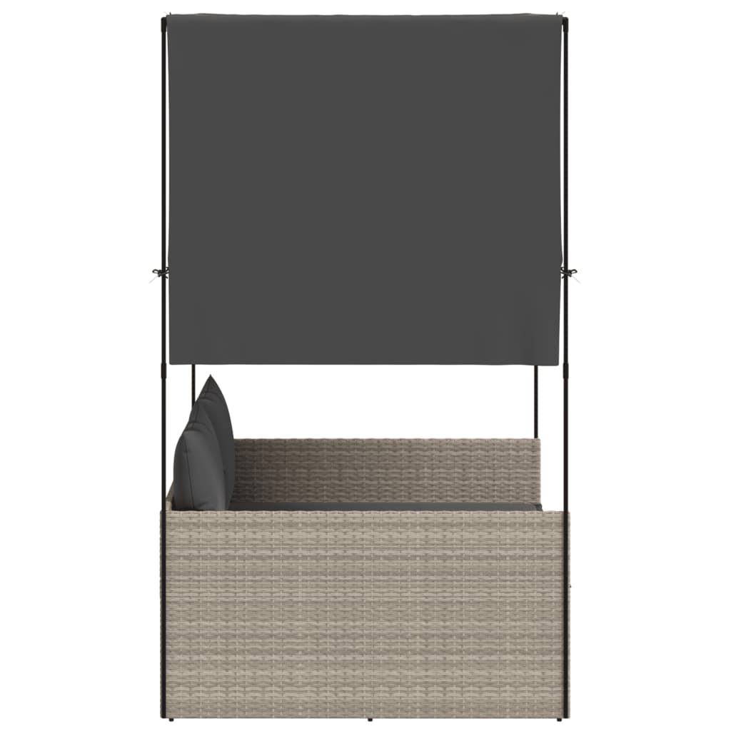 Double Sun Lounger with Canopy and Curtains Light Grey Poly Rattan