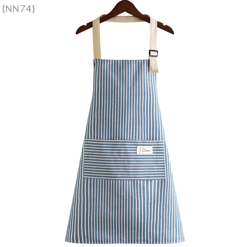 Lightweight & Comfort Sleeveless Apron, Breathable Cotton Linen With Vertical Stripe For Professional Or Home Use