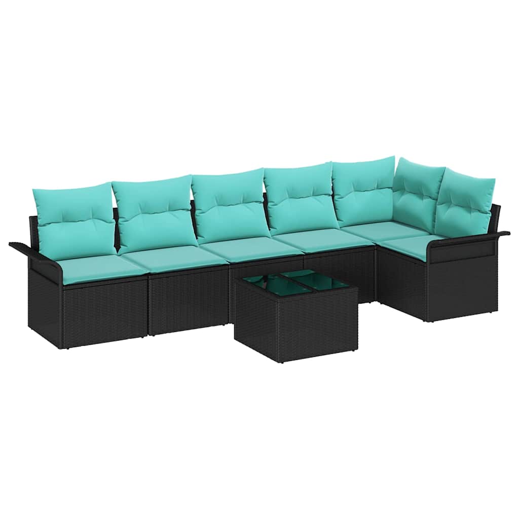 Garden Sofa Set with Cushions 7 pcs Black Poly Rattan
