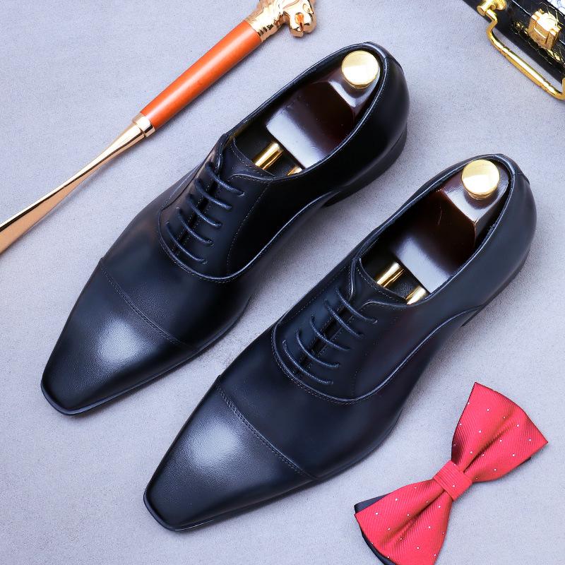 Men's Genuine Cowhide Oxford Leather Shoes - Formal, Simple, Three-Eyelet Design, Free Shipping