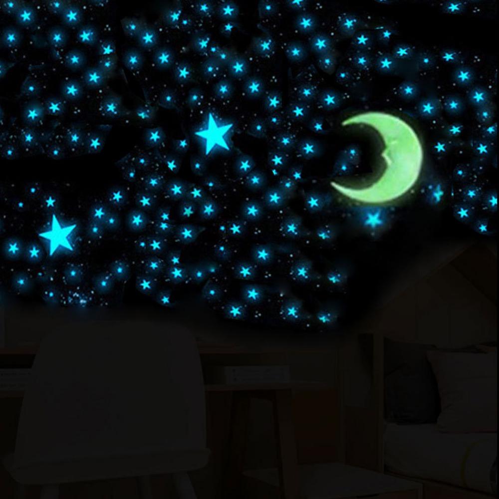 103 Pcs Luminous Wall Stickers, Glow In The Dark Star And Moon Ceiling Stickers, DIY Wall Art Home Decor Room Decor