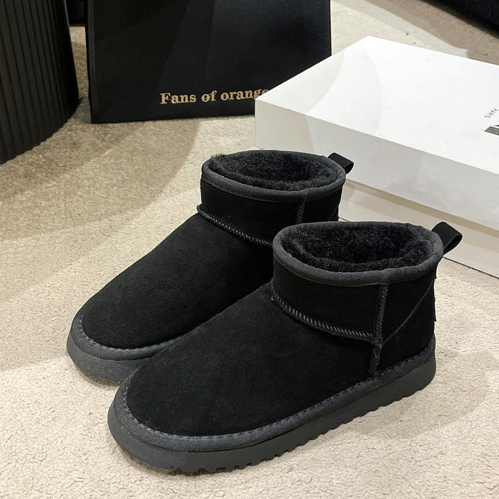 thick-soled snow boots women's winter real cowhide piled thickened bread shoes short tube student cotton shoes
