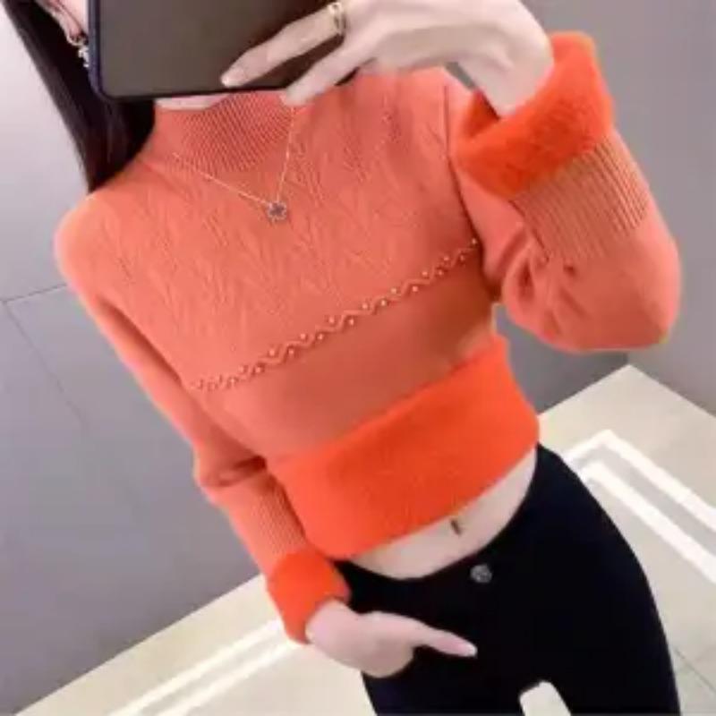 Women's All-in-one Velvet Thickened Bottoming Sweater Autumn and Winter Half Turtleneck Top