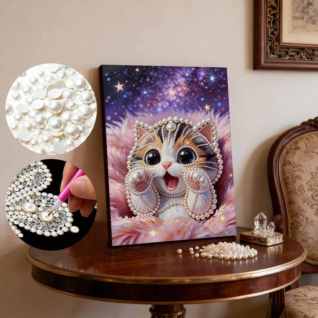 DIY Cute Little Cat Pearl Art Painting for Adults/Beginners Gift Home Decor Pearl Gem Paintings Picture Arts Craft 30x40cm Without Frame