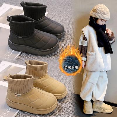 Girls Snow Boots 2025 Winter New Fashion Boys Velvet Short Boots Thermal Two Cotton Shoes Children's Socks Boots Tide