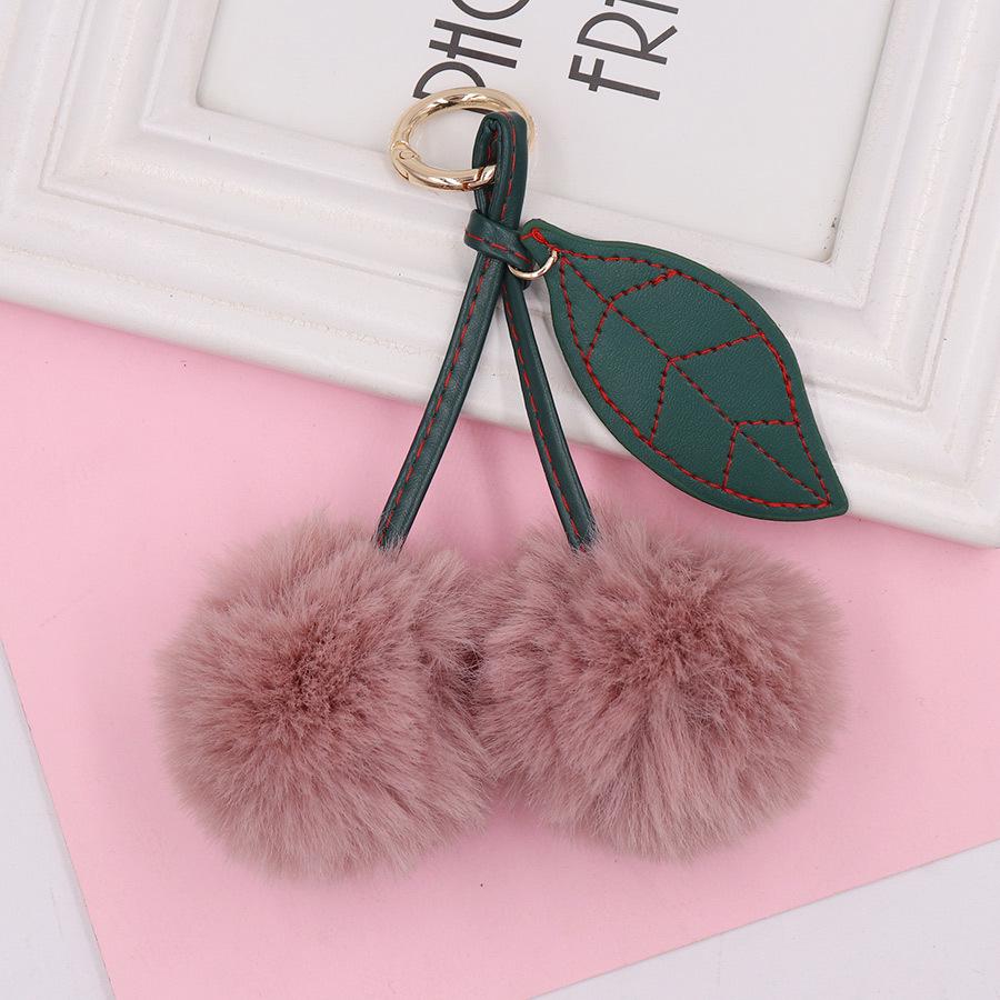 Cherry Plush Fur Ball Keychain for Women - Bag, Backpack, and Car Ornament