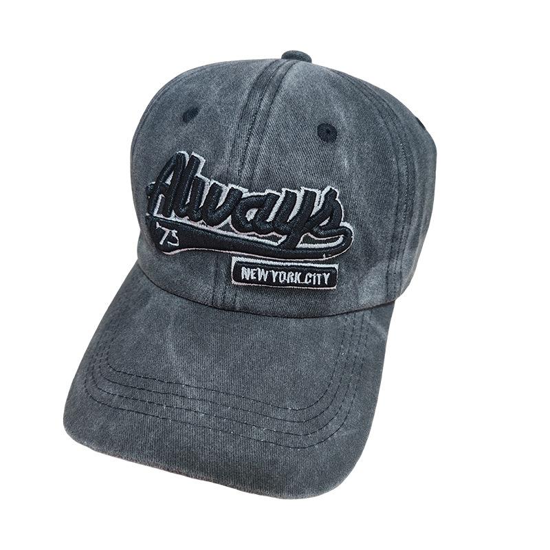 Washed Vintage Letter Baseball Cap Sunscreen Sun Hat, Personalized Wide Brim American Trendy Cool Men and Women Peaked Cap Wholesale