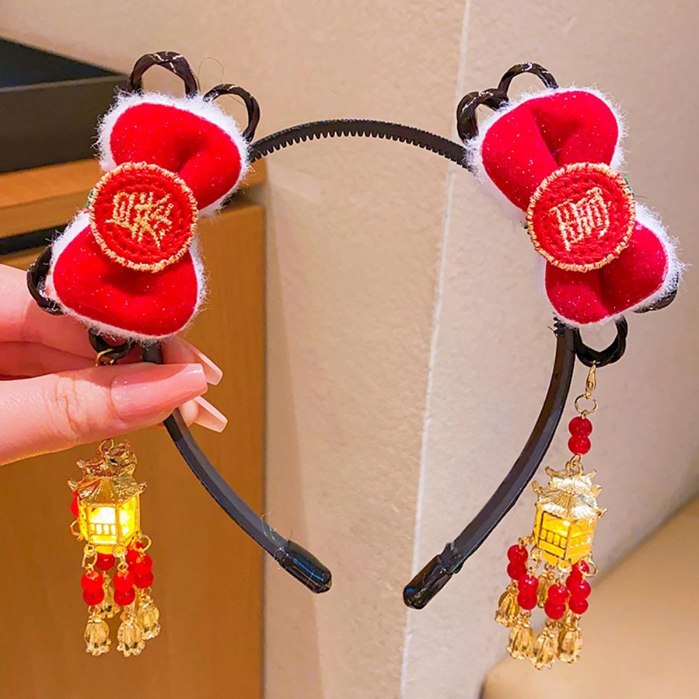 Flower Tassel Hanfu Wig Headband Chinese Style New Year Headdress  Children