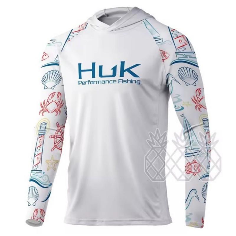 HUK Long-sleeved Fishing Clothes UPF+50 Sunscreen Breathable Outdoor Sports Men's Sweat-absorbing Hooded T-shirt