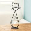 Decorative Ornament, Cat-Shaped Rust-Proof Iron Bracket with Transparent Glass Vase for Hydroponic Plants Desktop Decoration