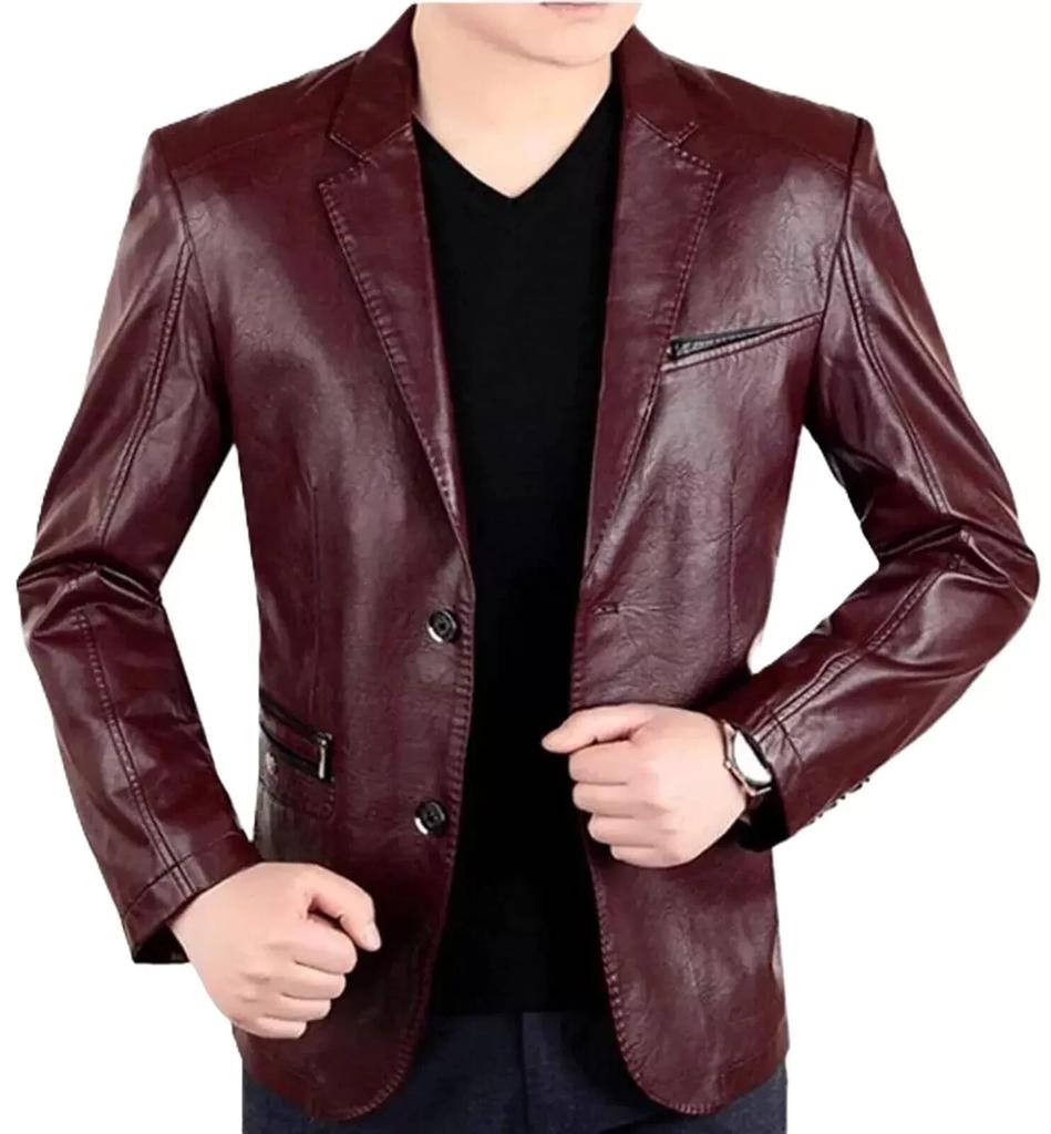 Lambskin Formal Soft Genuine Burgundy New Men Blazer Two-Button Handmade Leather