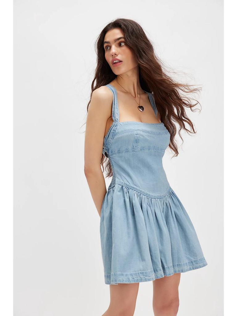 Europäisches & Amerikanisches Damen-Mini-Denimkleid 2025 Sommer, Rückenfrei, Schlank, Hoher Bund, Einfarbig.
