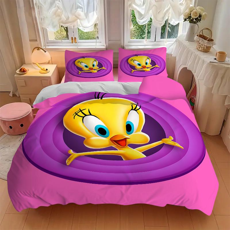 3pcs bedding set Tweety Looney Tunes Includes 1 Comforter + 2 Pillowcases, Without Pillow Inserts, Soft Comfortable,a0909165