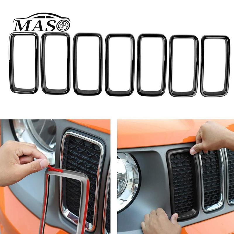7pcs Racing Grills for Jeep Renegade 2019 2020 2021 2022 ABS Black Front Grid Grille Inserts Racing Grill Frame Trim Cover