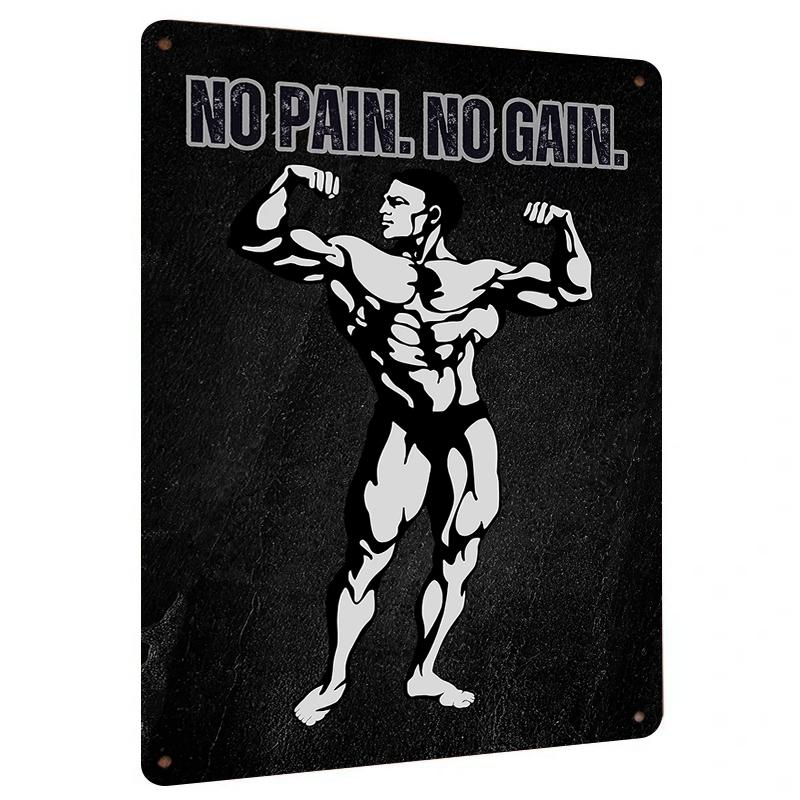 Fitness Motivational Muscle Man Pattern Metal Iron Painting Gym Decor Strength Training Slogan Wall Hanging