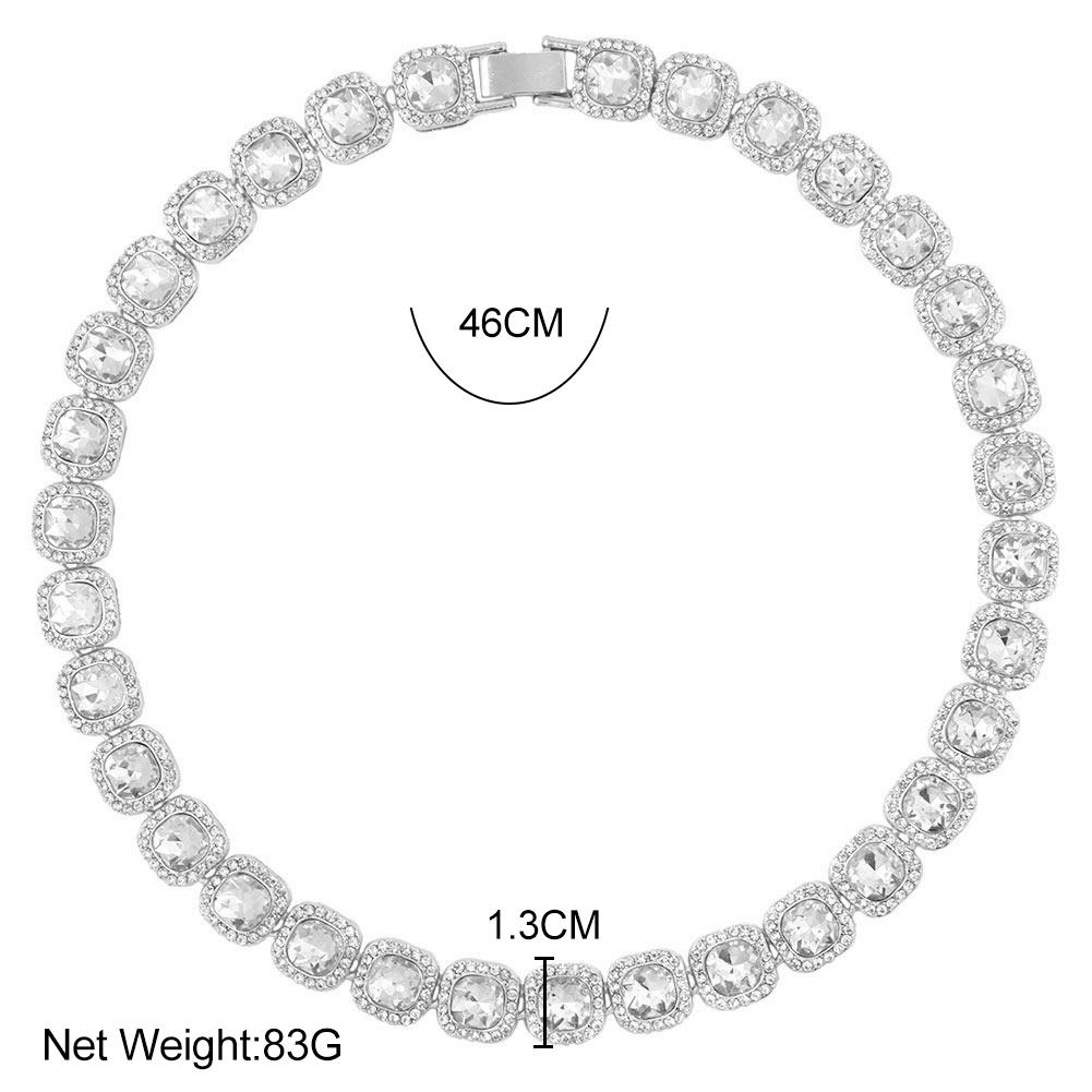 Iced Out Square Tennis Chain Cuban Link Chain for Women 13MM Rhinestone Paved Maimi Cuban Chain Hip Hop Necklaces Jewelry