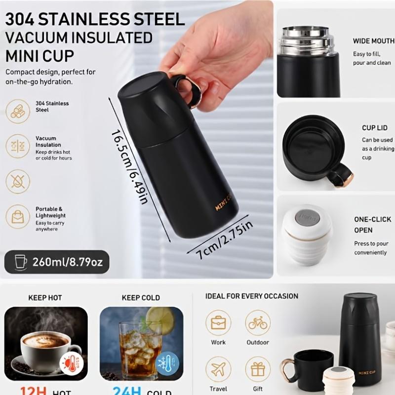Insulated Stainless Steel Water Bottle Portable Vacuum Flask Thermal Sports Mug with Lid for Outdoor Travel Camping Mini Cup