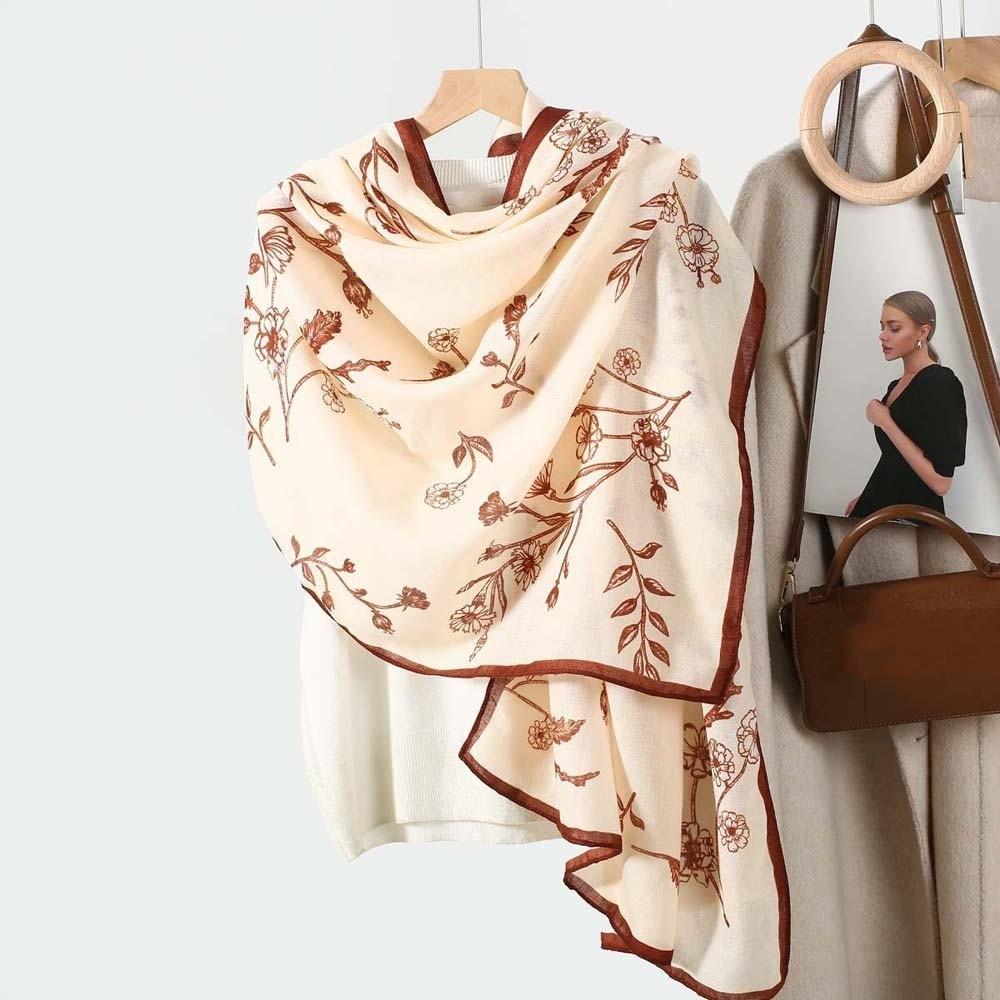 Long Thin Large Shawl Bird Patterned Sunscreen Headscarf Women Floral Scarf  Vacation