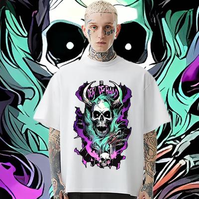 2024 Loose Oversized Round Neck Retro Harajuku Tee Men Causal Trendy Print XL T-shirt Commemorative Hot Sale Slight Stretch Tops