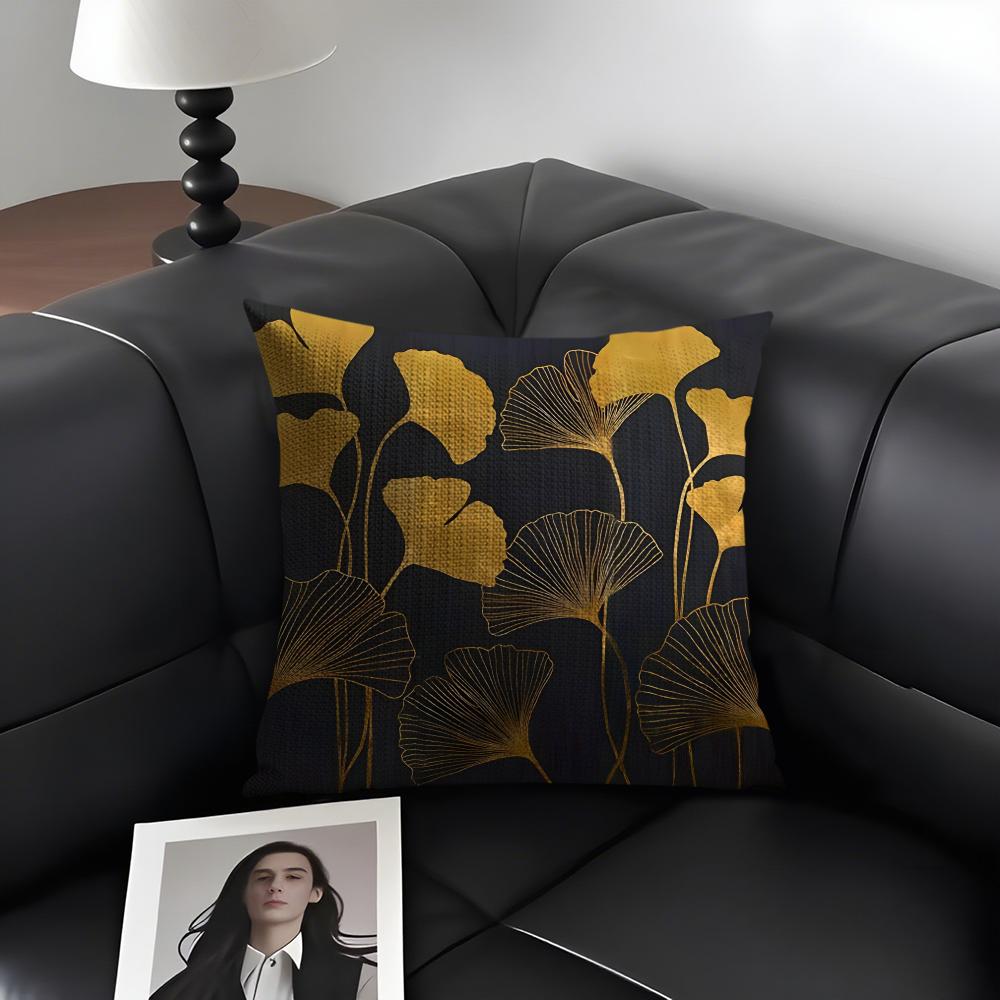 Ginkgo Leaves Luxury Cushion Cover Natural Linen Organic Fabric Double-Sided Printing Sofa Home Decor Gift Pillow Case